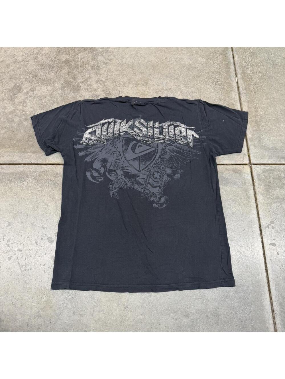 vintage quiksilver faded black angle wings big logo shirt size medium